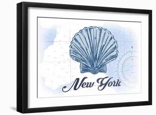 New York - Scallop Shell - Blue - Coastal Icon-Lantern Press-Framed Art Print