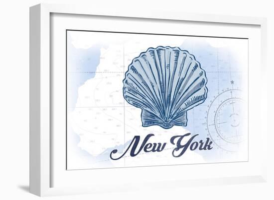 New York - Scallop Shell - Blue - Coastal Icon-Lantern Press-Framed Art Print