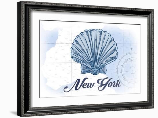 New York - Scallop Shell - Blue - Coastal Icon-Lantern Press-Framed Art Print