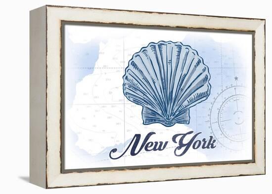 New York - Scallop Shell - Blue - Coastal Icon-Lantern Press-Framed Stretched Canvas