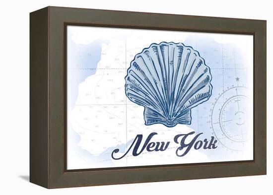 New York - Scallop Shell - Blue - Coastal Icon-Lantern Press-Framed Stretched Canvas