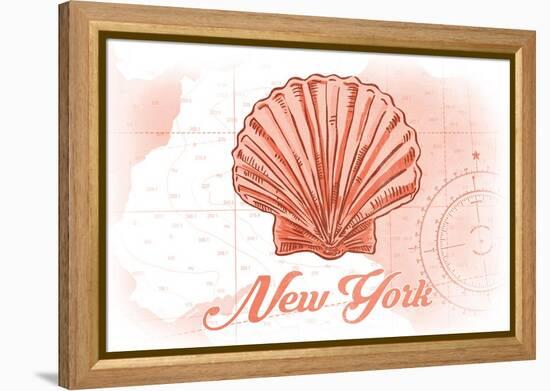 New York - Scallop Shell - Coral - Coastal Icon-Lantern Press-Framed Stretched Canvas