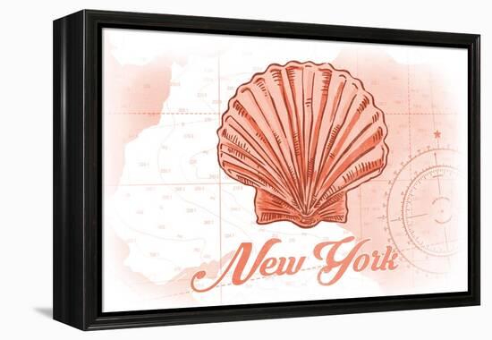 New York - Scallop Shell - Coral - Coastal Icon-Lantern Press-Framed Stretched Canvas