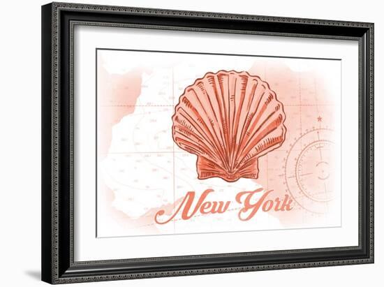 New York - Scallop Shell - Coral - Coastal Icon-Lantern Press-Framed Art Print