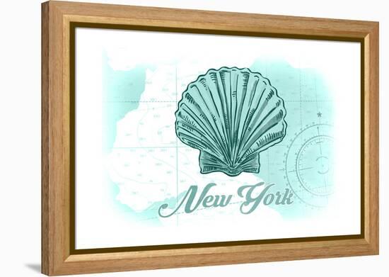 New York - Scallop Shell - Teal - Coastal Icon-Lantern Press-Framed Stretched Canvas