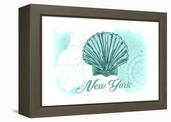 New York - Scallop Shell - Teal - Coastal Icon-Lantern Press-Framed Stretched Canvas