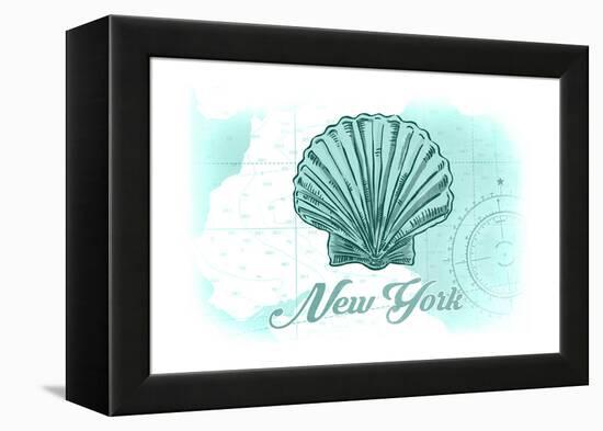 New York - Scallop Shell - Teal - Coastal Icon-Lantern Press-Framed Stretched Canvas