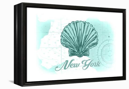 New York - Scallop Shell - Teal - Coastal Icon-Lantern Press-Framed Stretched Canvas
