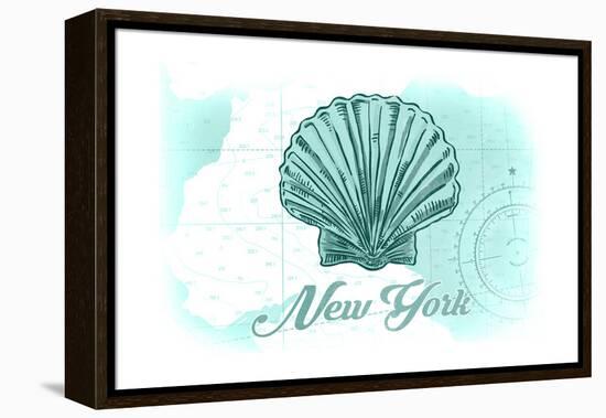 New York - Scallop Shell - Teal - Coastal Icon-Lantern Press-Framed Stretched Canvas