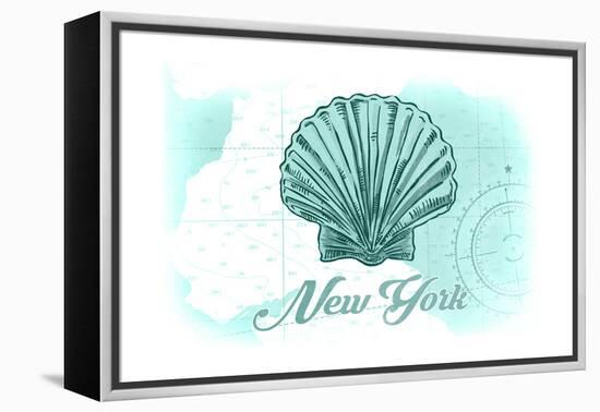 New York - Scallop Shell - Teal - Coastal Icon-Lantern Press-Framed Stretched Canvas