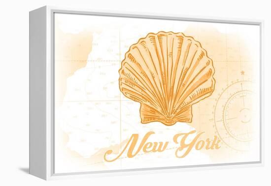 New York - Scallop Shell - Yellow - Coastal Icon-Lantern Press-Framed Stretched Canvas