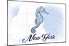 New York - Seahorse - Blue - Coastal Icon-Lantern Press-Mounted Art Print