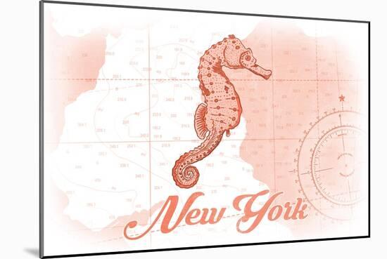 New York - Seahorse - Coral - Coastal Icon-Lantern Press-Mounted Art Print