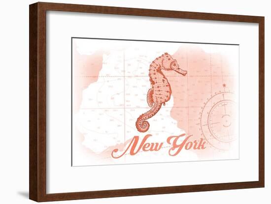 New York - Seahorse - Coral - Coastal Icon-Lantern Press-Framed Art Print