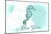 New York - Seahorse - Teal - Coastal Icon-Lantern Press-Mounted Art Print