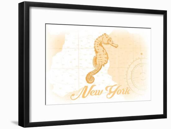 New York - Seahorse - Yellow - Coastal Icon-Lantern Press-Framed Art Print