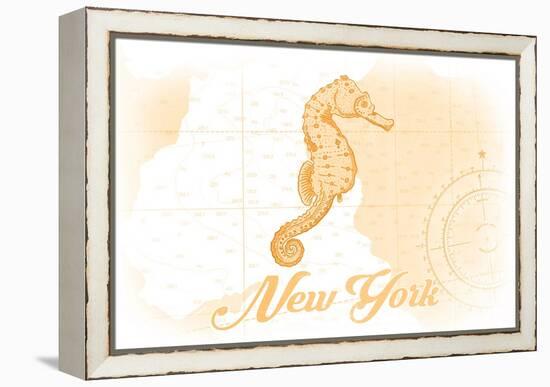 New York - Seahorse - Yellow - Coastal Icon-Lantern Press-Framed Stretched Canvas