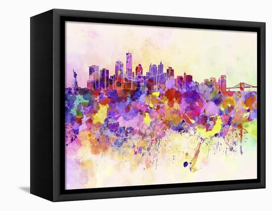 New York Skyline in Watercolor Background-paulrommer-Framed Stretched Canvas