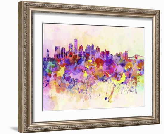 New York Skyline in Watercolor Background-paulrommer-Framed Art Print