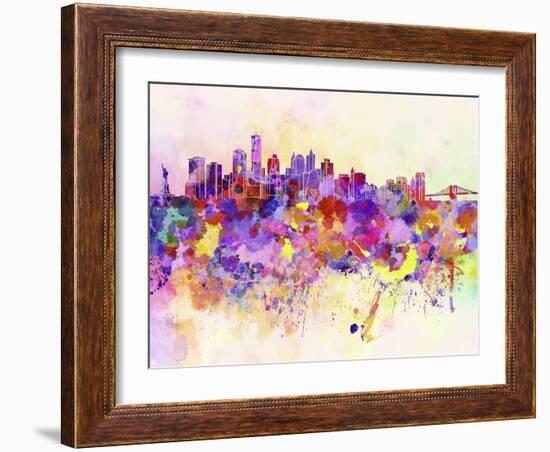New York Skyline in Watercolor Background-paulrommer-Framed Art Print