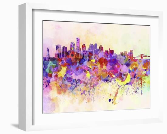 New York Skyline in Watercolor Background-paulrommer-Framed Art Print