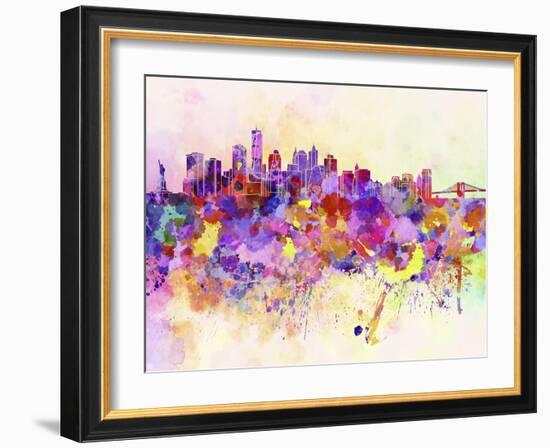 New York Skyline in Watercolor Background-paulrommer-Framed Art Print