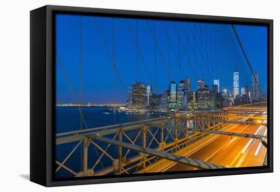 New York Skyline, Manhattan, Brooklyn Bridge over East River-Alan Copson-Framed Premier Image Canvas