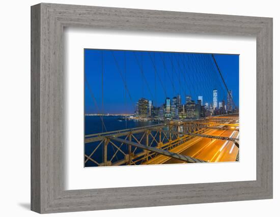 New York Skyline, Manhattan, Brooklyn Bridge over East River-Alan Copson-Framed Photographic Print