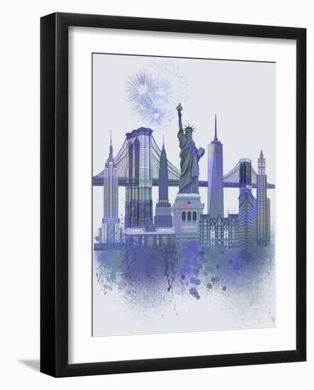 New York Skyline Watercolour Splash Blue-Fab Funky-Framed Art Print