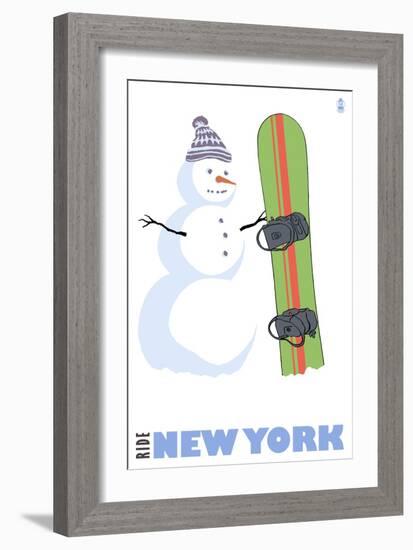 New York, Snowman with Snowboard-Lantern Press-Framed Art Print