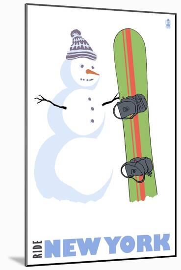 New York, Snowman with Snowboard-Lantern Press-Mounted Art Print