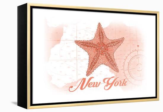 New York - Starfish - Coral - Coastal Icon-Lantern Press-Framed Stretched Canvas