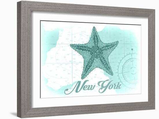 New York - Starfish - Teal - Coastal Icon-Lantern Press-Framed Art Print