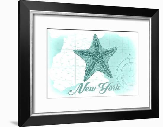 New York - Starfish - Teal - Coastal Icon-Lantern Press-Framed Art Print