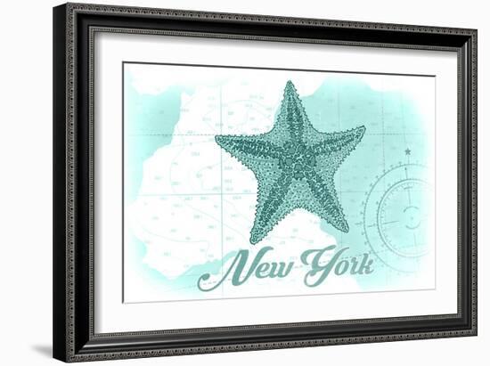 New York - Starfish - Teal - Coastal Icon-Lantern Press-Framed Art Print