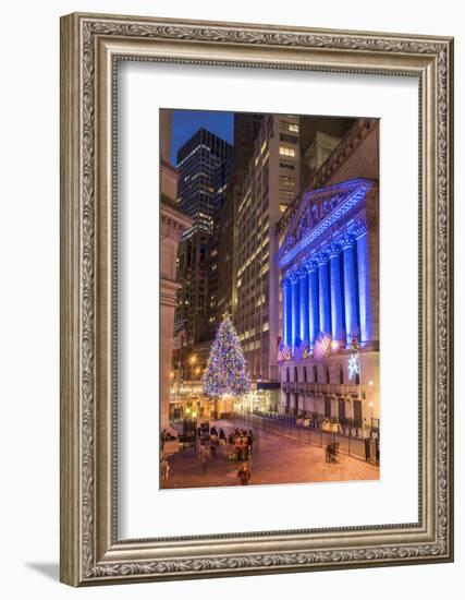 New York Stock Exchange with Christmas tree by night, Wall Street, Lower Manhattan, New York, USA-Stefano Politi Markovina-Framed Photographic Print