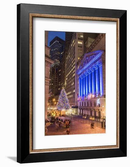 New York Stock Exchange with Christmas tree by night, Wall Street, Lower Manhattan, New York, USA-Stefano Politi Markovina-Framed Photographic Print