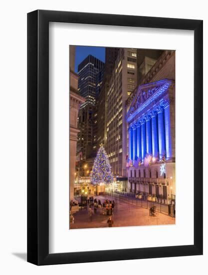 New York Stock Exchange with Christmas tree by night, Wall Street, Lower Manhattan, New York, USA-Stefano Politi Markovina-Framed Photographic Print