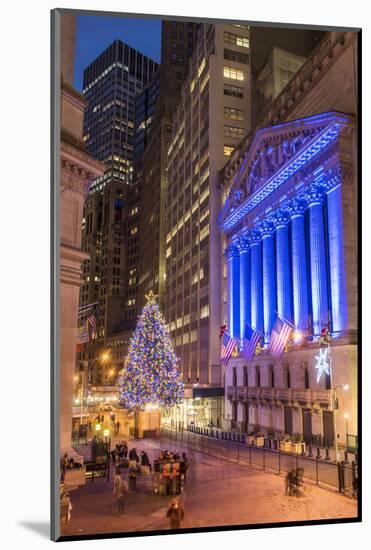 New York Stock Exchange with Christmas tree by night, Wall Street, Lower Manhattan, New York, USA-Stefano Politi Markovina-Mounted Photographic Print