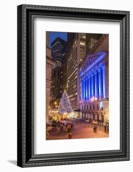 New York Stock Exchange with Christmas tree by night, Wall Street, Lower Manhattan, New York, USA-Stefano Politi Markovina-Framed Photographic Print