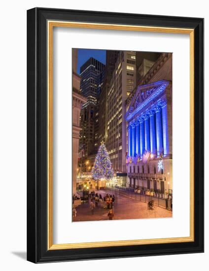New York Stock Exchange with Christmas tree by night, Wall Street, Lower Manhattan, New York, USA-Stefano Politi Markovina-Framed Photographic Print