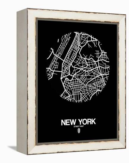 New York Street Map Black-NaxArt-Framed Stretched Canvas