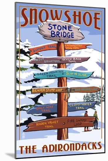 New York - the Adirondacks - Stone Bridge Snowshoe Signpost-Lantern Press-Mounted Art Print