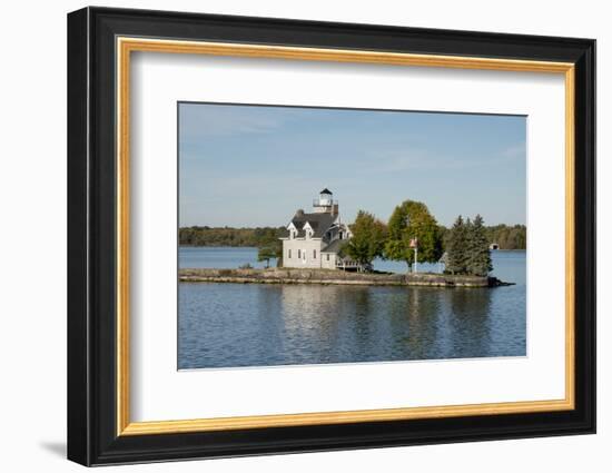 New York, Thousand Islands. Home with lighthouse on tiny island.-Cindy Miller Hopkins-Framed Photographic Print