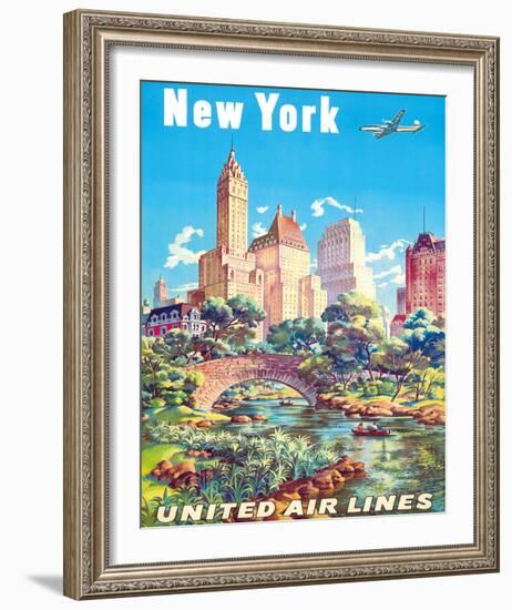 New York - United Air Lines - Gapstow Bridge at Central Park South Pond, Manhattan-Joseph Feher-Framed Giclee Print