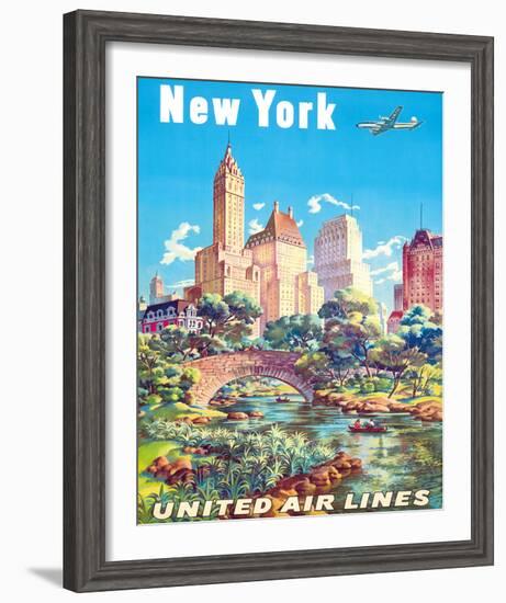 New York - United Air Lines - Gapstow Bridge at Central Park South Pond, Manhattan-Joseph Feher-Framed Giclee Print