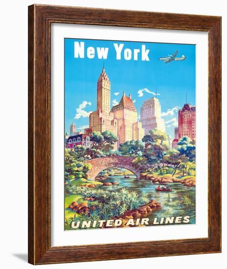 New York - United Air Lines - Gapstow Bridge at Central Park South Pond, Manhattan-Joseph Feher-Framed Giclee Print