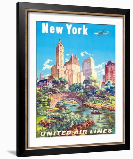 New York - United Air Lines - Gapstow Bridge at Central Park South Pond, Manhattan-Joseph Feher-Framed Giclee Print