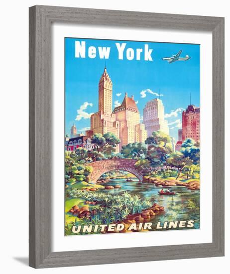 New York - United Air Lines - Gapstow Bridge at Central Park South Pond, Manhattan-Joseph Feher-Framed Giclee Print