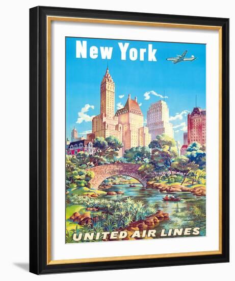 New York - United Air Lines - Gapstow Bridge at Central Park South Pond, Manhattan-Joseph Feher-Framed Giclee Print